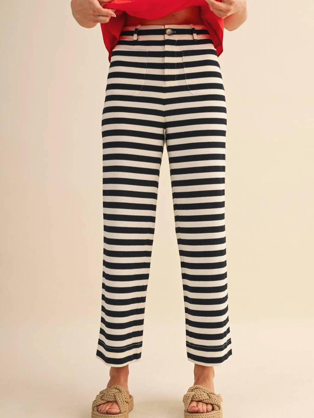 NEW &MERCI stretchy striped high waist pants in black/white